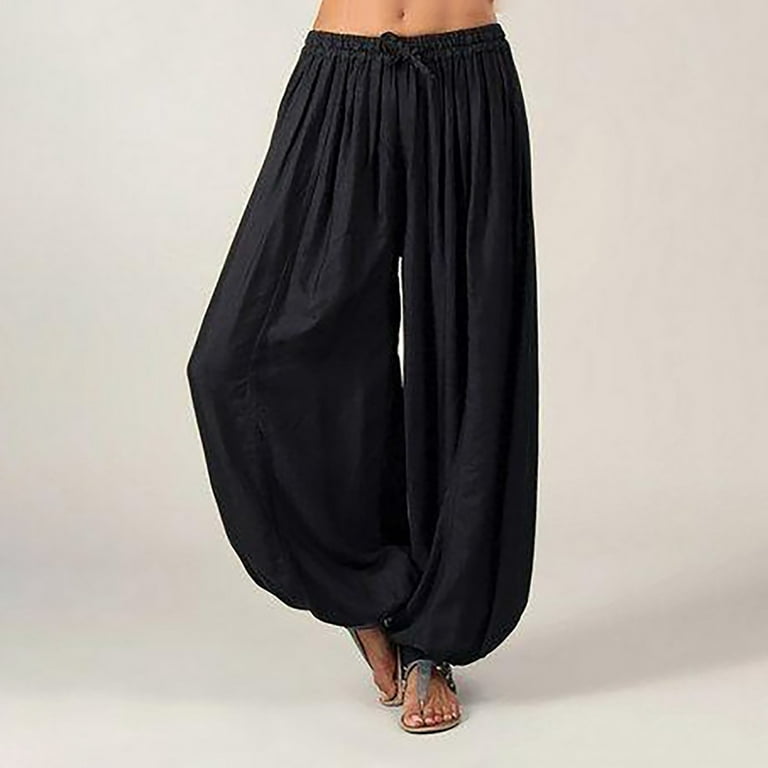 MRULIC pants for women Women Plus Size Solid Color Casual Loose Harem Pants  Yoga Pants Women Trousers Black + L