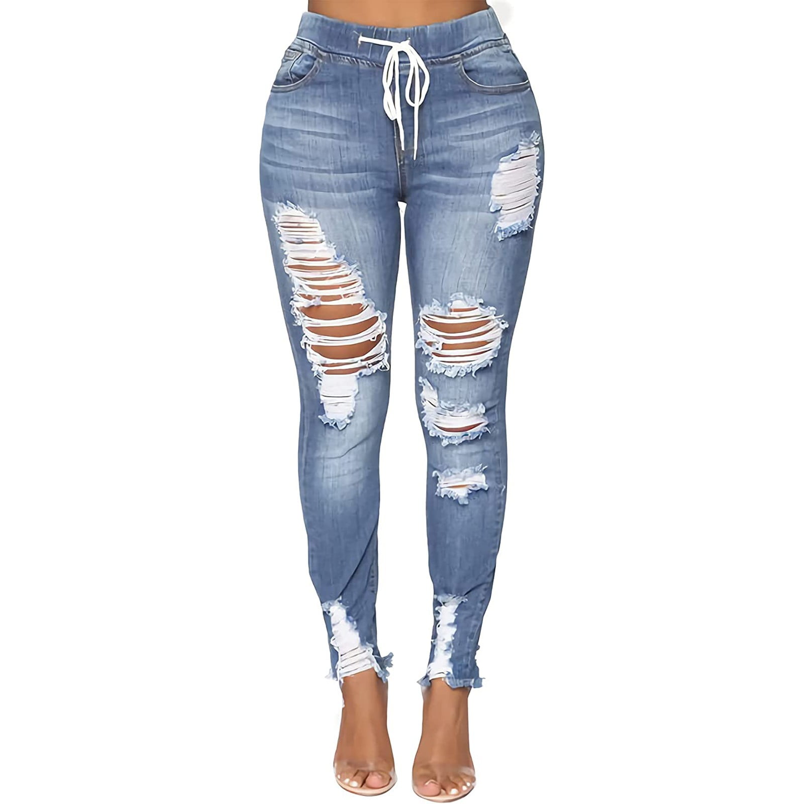 MRULIC pants for women Women'S Stretch Ripped TightFitting Hip Jeans