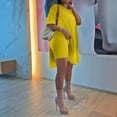thumbnail image 1 of MRULIC pants for women Women's Casual Oversized Two Piece Outfits Short Sleeve Split Tops Shorts Set Women's Shorts Suit Yellow + 3XL, 1 of 5