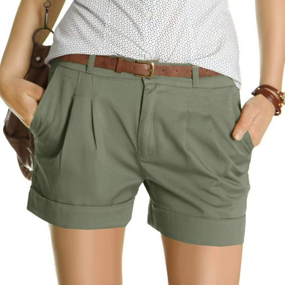 MRULIC pants for women Women's Fashion Shorts Short Chino Trousers Pleated Fake Pocket Pants Plus Size Pants Green + S