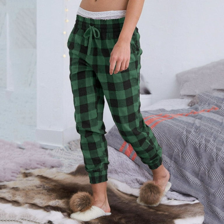 MRULIC pants for women Women's Plaid Printed Christmas Pants Casual Pants  Pajama Pants Green + 3XL