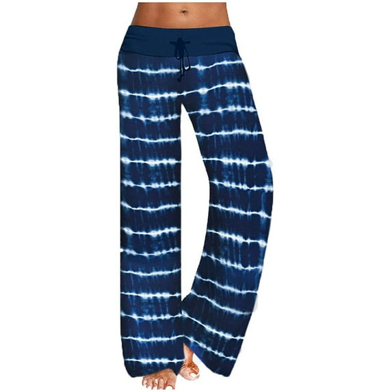 MRULIC pants for women Women's Yoga Trousers Wide Leg Drawstring Loose Straight Lounge Running Plus Size Pants Blue + XL