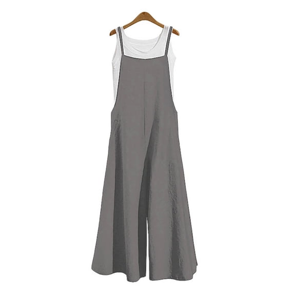 MRULIC pants for women Women's oversize bib trousers bib pants overalls jumpsuit romper summer trousers with straps Plus Size Pants Grey + XL