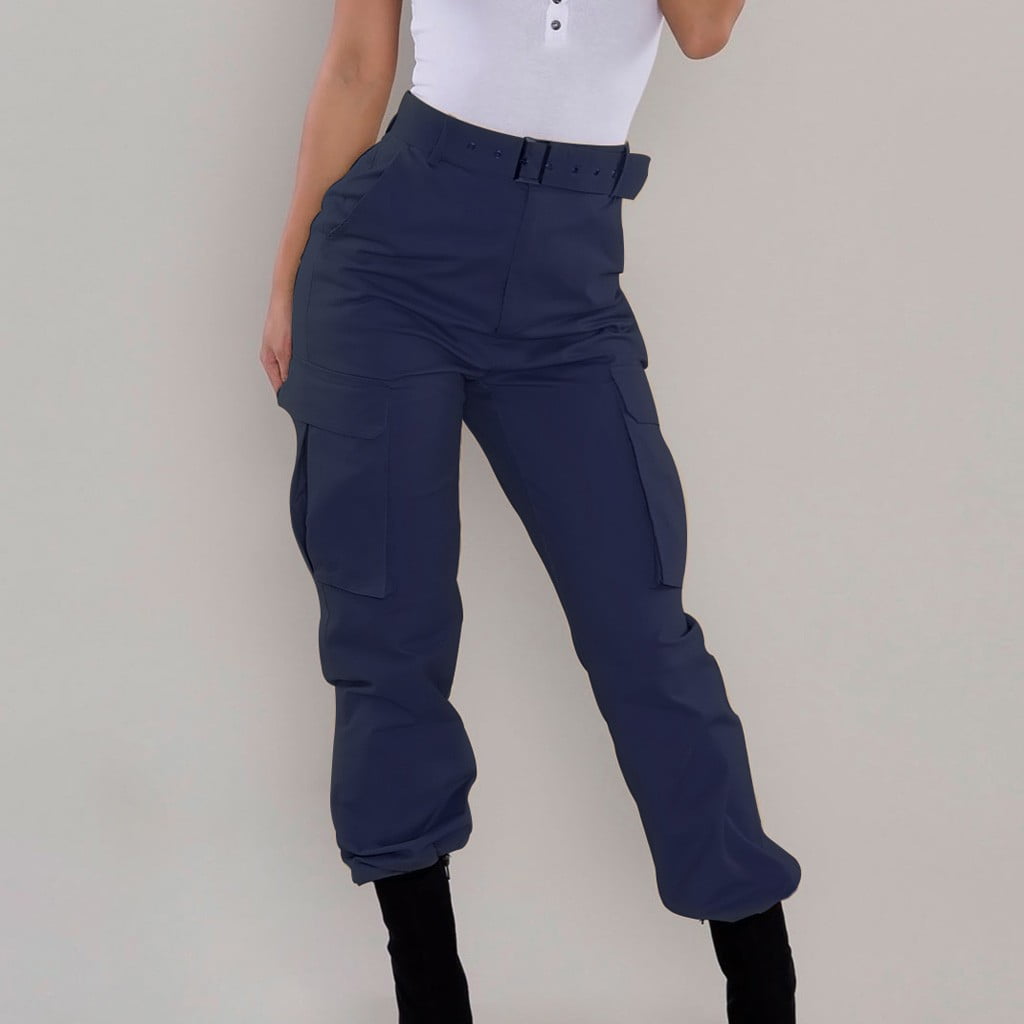 MRULIC yoga pants Casual Women's Solid Cargo Pants Belt Casual