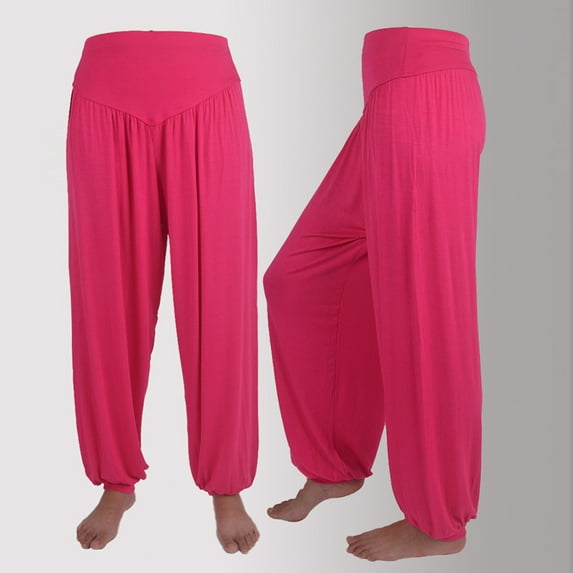 MRULIC pants for women Womens Elastic Loose Casual Cotton Soft Yoga Sports Dance Harem Pants Plus Size Pants Hot Pink + XL