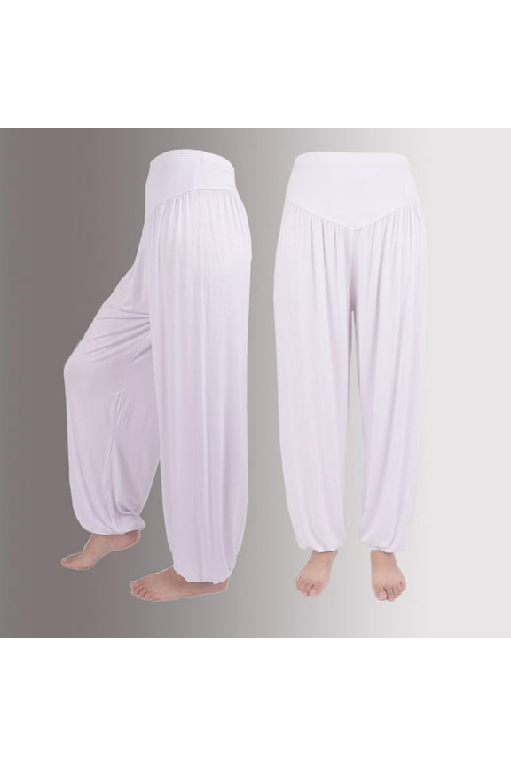 pants for women Womens Elastic Loose Casual Cotton Soft Yoga Sports Dance Harem Pants Plus Size Pants White + 3XL