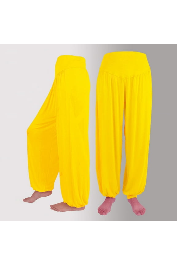 pants for women Womens Elastic Loose Casual Cotton Soft Yoga Sports Dance Harem Pants Plus Size Pants Yellow + XXL