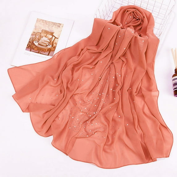 MRULIC scarfs for women Women Fashion Chiffon Long Scarf Hijab Arab Wrap Shawl Headwear Orange + One size