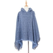 MRULIC scarfs for women Womens Warm Long Shawl Wraps Large Scarves Knit Hooded Cloak Tassel Plaid Scarf Sky Blue + One size