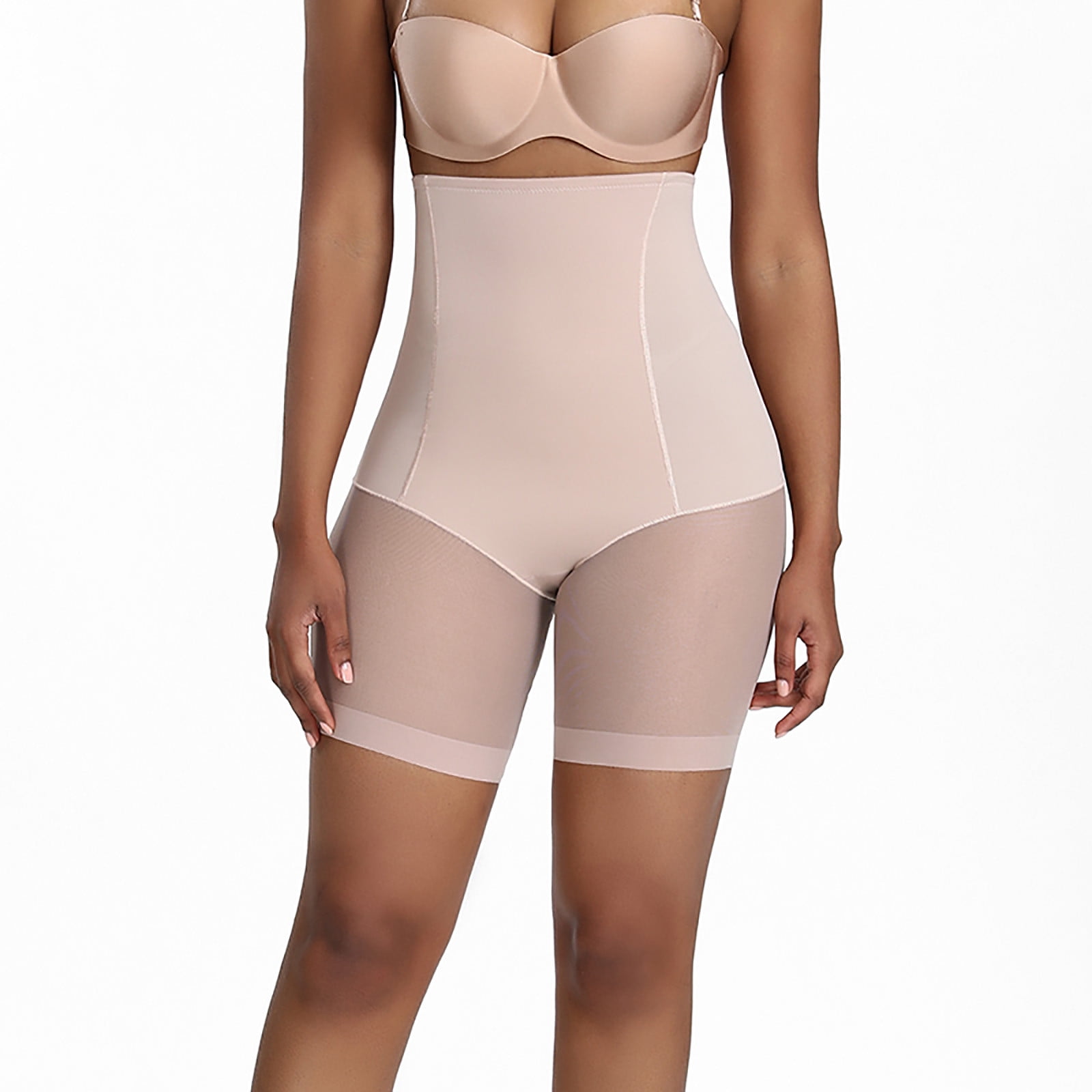 MRULIC shapewear for women tummy control Women's high waist waist half mesh  traceless waist shaping pants Beige + M