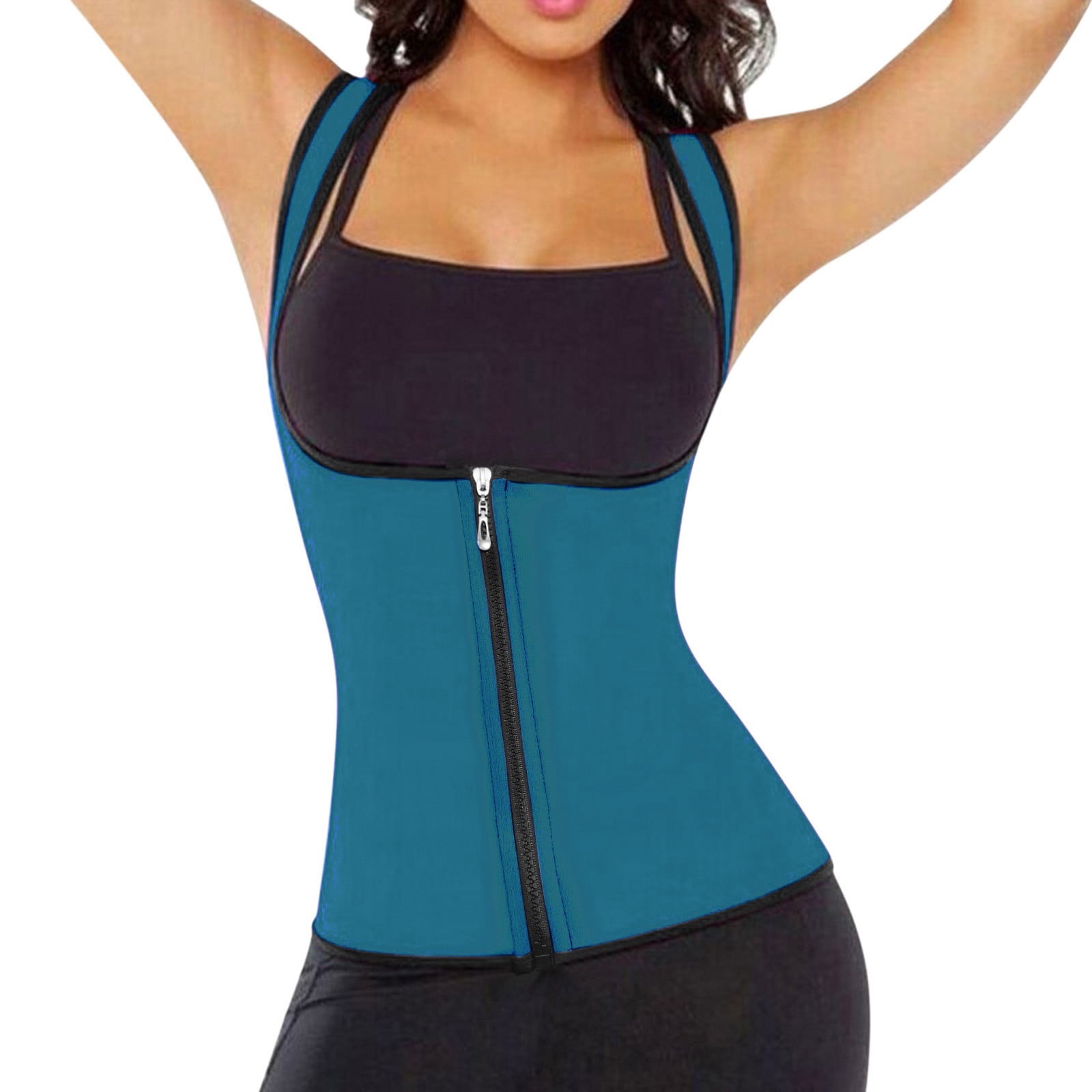 MRULIC shapewear for women tummy control Women Solid Zipper Fitness Corset  Sport Body Shaper Vest Women Waist Trainer Workout Slimming Shaper Black +  L 