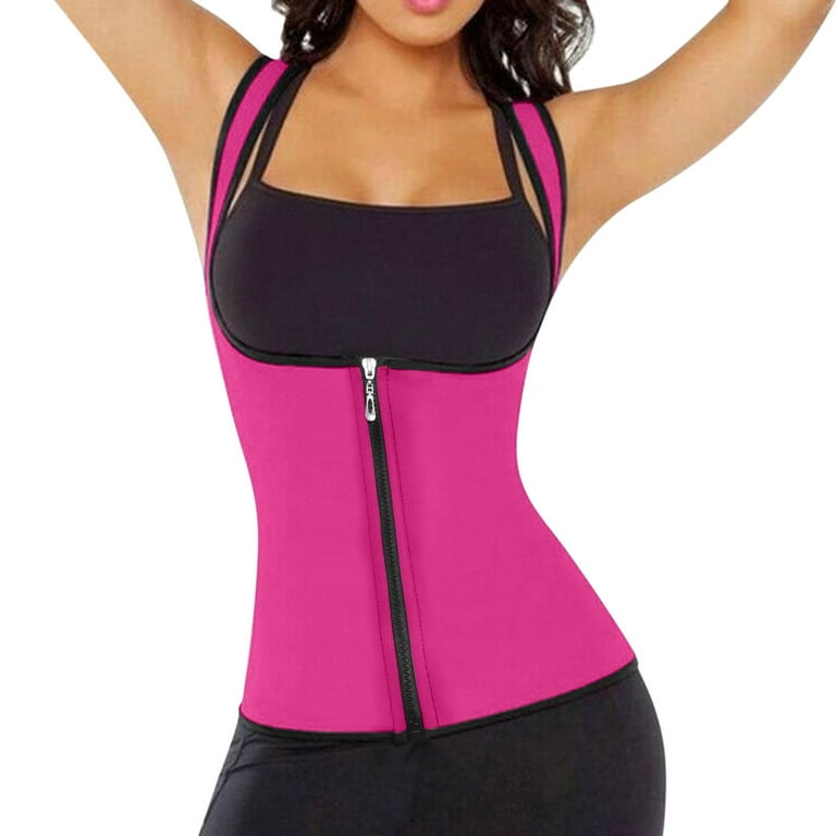 MRULIC shapewear for women tummy control Women Solid Zipper Fitness Corset  Sport Body Shaper Vest Women Waist Trainer Workout Slimming Shaper Pink +  XL 