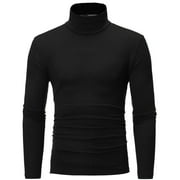 MRULIC shirts for men Blouse Men's Sleeve Slim Fit Bottoming Solid Stretch Top Turtleneck Long Colour Men's blouseMen's Dress Shirts Black + US:8