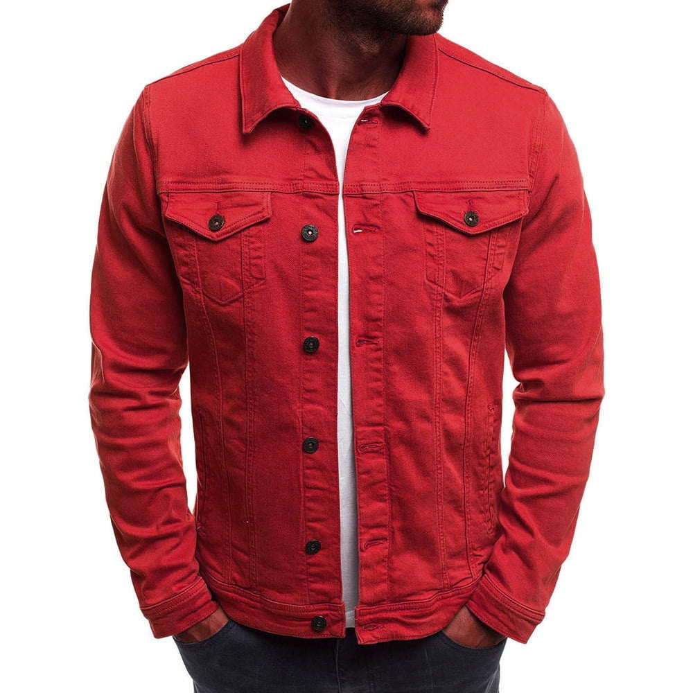 MRULIC shirts for men Color Tops Denim Autumn Coat Men s