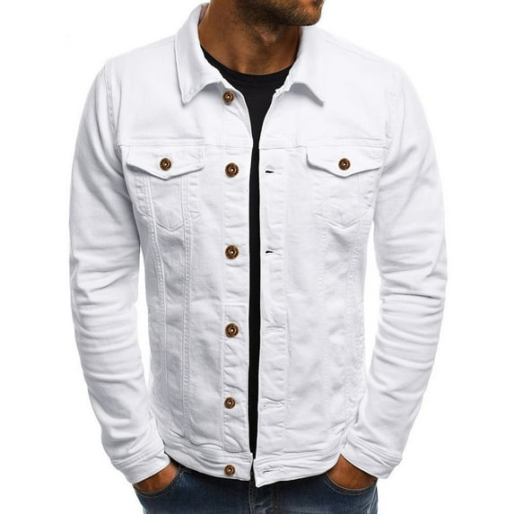 MRULIC shirts for men Color Tops Denim Autumn Coat Men's Blouse Button Winter Vintage Solid Jacket Men's blouseMen's Dress Shirts White + L