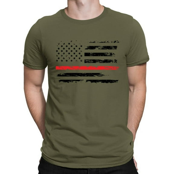 MRULIC shirts for men Men T Shirt Independence Day 3D Digital Printing Casual Basic Tee Tops Army Green XL