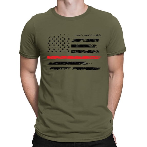 MRULIC shirts for men Men T Shirt Independence Day 3D Digital Printing Casual Basic Tee Tops Men Formal Shirts Army Green + XL