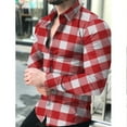 thumbnail image 1 of MRULIC shirts for men Mens Shirt Fashion Checkered Plaid Cross Matching Shirts Causal Button Shirt TopsMen Shirts Pink + 3XL, 1 of 3