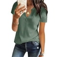 thumbnail image 1 of MRULIC shirts for women Women's Summer Fashion Knit Short Sleeve Tunic Top V-neck Loose Shirt Women Shirts Green + 3XL, 1 of 9