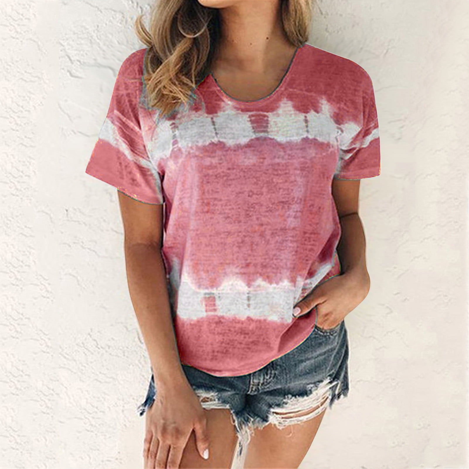Casual Vacation Tie Dye Print Patchwork V Neck Half Sleeve Two Pieces Casual Vacation Tie Dye Print Patchwork V Neck Half Sleeve Two Pieces