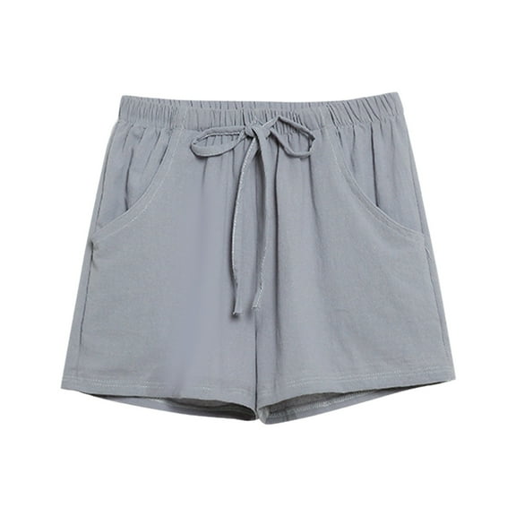MRULIC shorts for women And Elastic Short Womens Pants Solid Linen Cotton Pocket Waist Loose Pants Grey   M