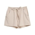 thumbnail image 1 of MRULIC shorts for women And Elastic Short Womens Pants Solid Linen Cotton Pocket Waist Loose Pants Khaki + L, 1 of 5
