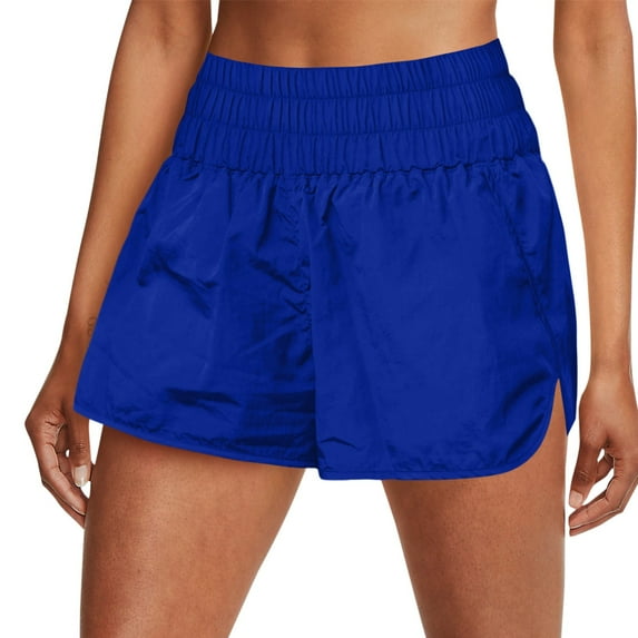 MRULIC shorts for women Running Waist Womens Quick Shorts Workout Elastic Athletic Yoga Pants Dry High Pants Blue + XXL