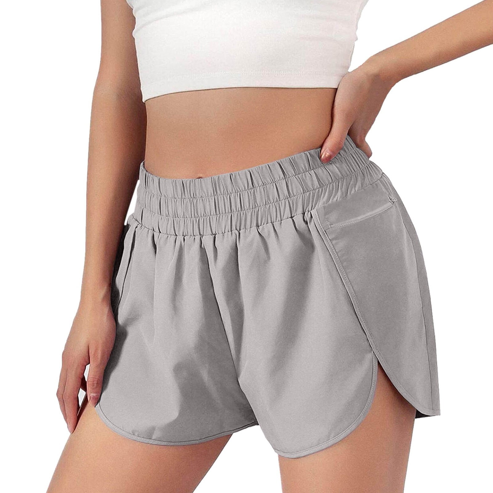 mrulic shorts for women womens workout shorts elastic waist running pockets sport pants grey + s