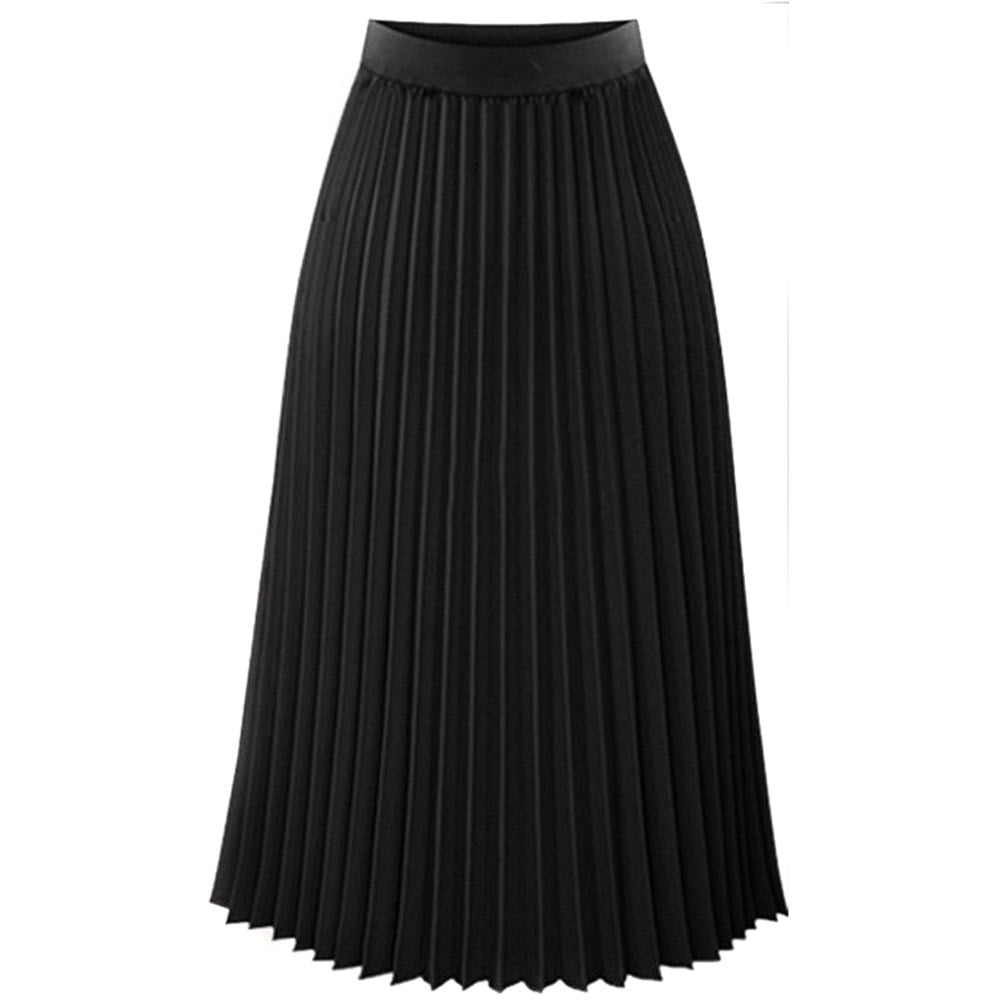 Mrulic Skirts For Women Womens Solid Pleated Elegant Midi Elastic Waist Maxi Skirt Black L 3050