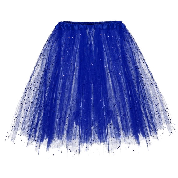 MRULIC skirts for women Womens Paillette Elastic 3 Layered Short Skirt Adult Tutu Dancing Skirt Blue + One size
