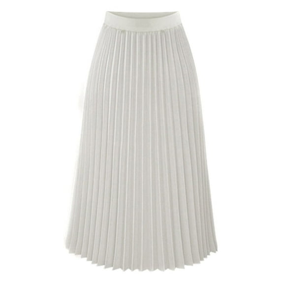 MRULIC skirts for women Womens Solid Pleated Elegant Midi Elastic Waist Maxi Skirt White + M