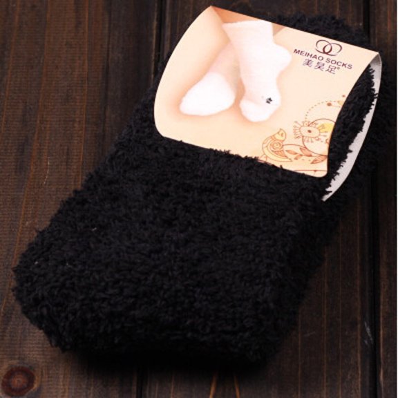 MRULIC socks for women Home Women Girls Soft Bed Floor Socks Warm Winter Pure Color Black   One size