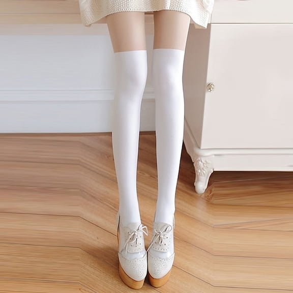 MRULIC socks for women Pantyhose Bottoming Stocking Women Socks Tights High Velvet Silk Thigh Stockings AntiHook Stitching Tights White + One size