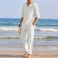 thumbnail image 1 of MRULIC suits for men Men Pieces Cotton Linen Set Henley Shirt Long Sleeve And Casual Beach Pants Summer Yoga Outfits Men Suits White + XL, 1 of 1