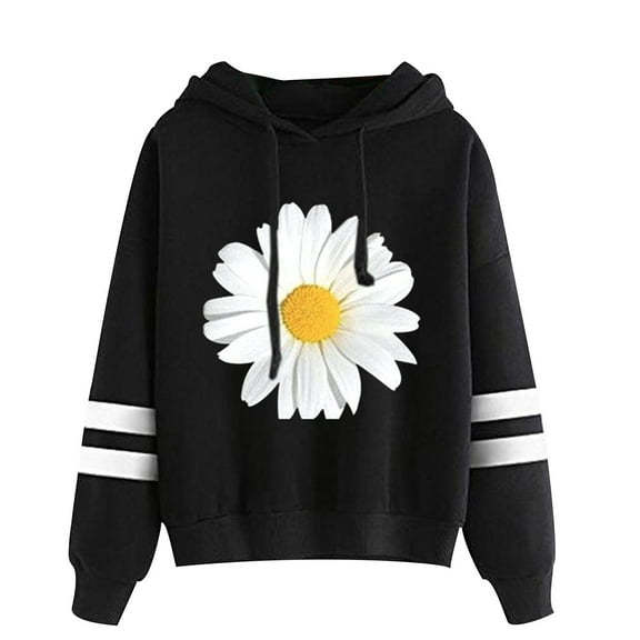 MRULIC sweatshirt for women Womens Long Sleeve Stripe Hoodie Sweatshirt Jumper Hooded Pullover Tops Blouse Women's Hoodies Sweatshirts Black + XXL