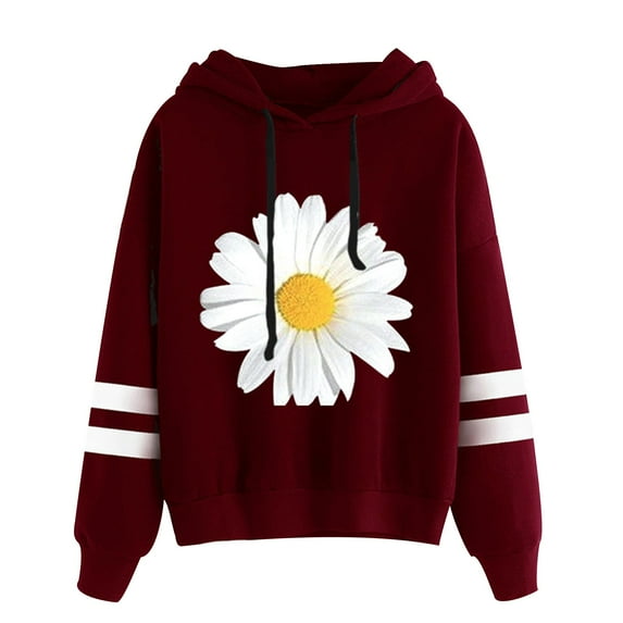 MRULIC sweatshirt for women Womens Long Sleeve Stripe Hoodie Sweatshirt Jumper Hooded Pullover Tops Blouse Women's Hoodies Sweatshirts Wine + L