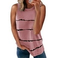 thumbnail image 1 of MRULIC t shirts for women Fashion Women's Loose Sleeveless T-shirt Round Neck Striped Print Tops Womens t shirts Pink + L, 1 of 3