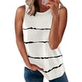 thumbnail image 1 of MRULIC t shirts for women Fashion Women's Loose Sleeveless T-shirt Round Neck Striped Print Tops Womens t shirts White + 4XL, 1 of 3