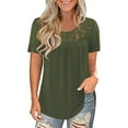 thumbnail image 1 of MRULIC t shirts for women Women Fashion Lace Solid Splicing O-Neck Short Sleeve T-Shirt Blouse Tops Womens t shirts Green + M, 1 of 3