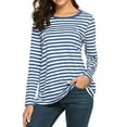 thumbnail image 1 of MRULIC t shirts for women Women Long Sleeve Round Neck Basic T-Shirt Striped Shirts Tunic Top Blouse Womens t shirts Blue + M, 1 of 9