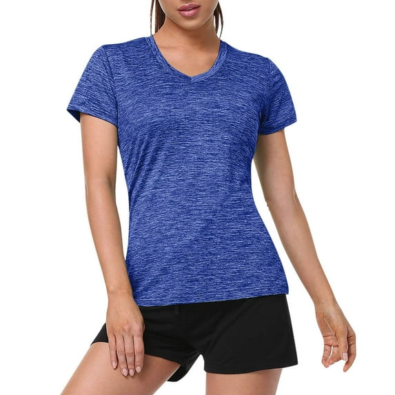 MRULIC t shirts for women Women V Neck Short Sleeve Moisture Wicking Athletic Shirts Sport Activewear Top Womens t shirts Navy Blue + M