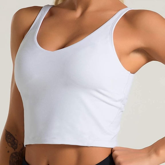 MRULIC tank top for women Fashion Women Sleeveless Solid Color Casual Vest Ladies Movement Short Tank Tops Womens tank tops White L