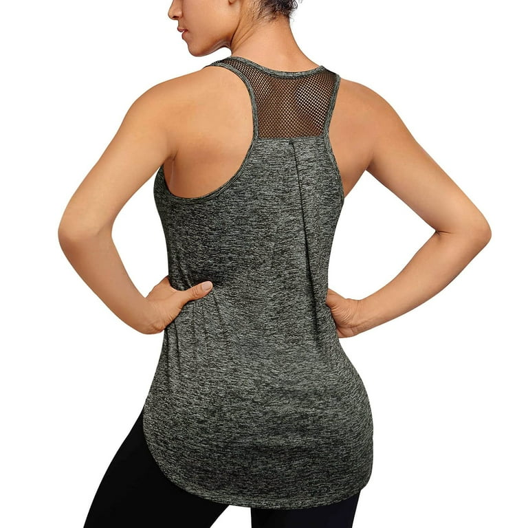 MRULIC tank top for women Women Workout Tops Mesh Racerback Yoga Tank  Shirts Gym Running Tops Womens tank tops Black + XL