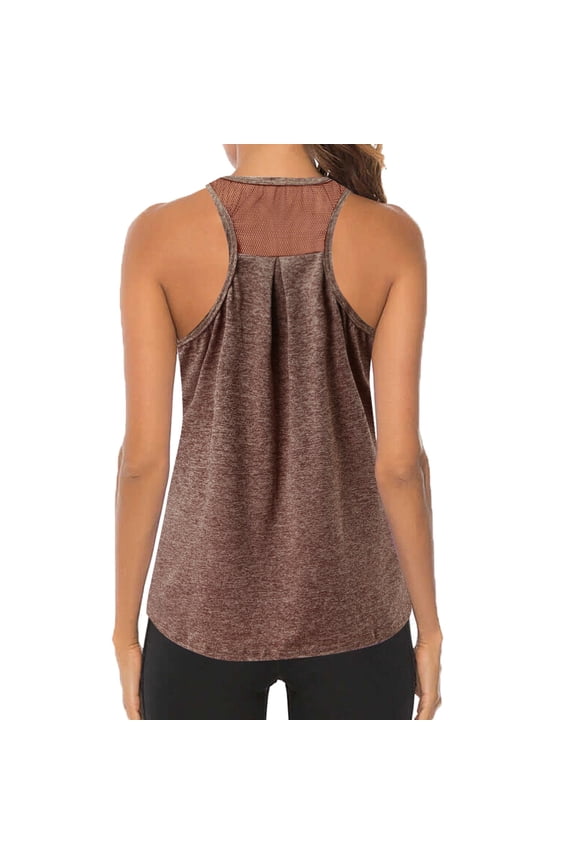 tank top for women Women Workout Tops Mesh Racerback Yoga Tank Shirts Gym Running Tops Womens tank tops Khaki + S