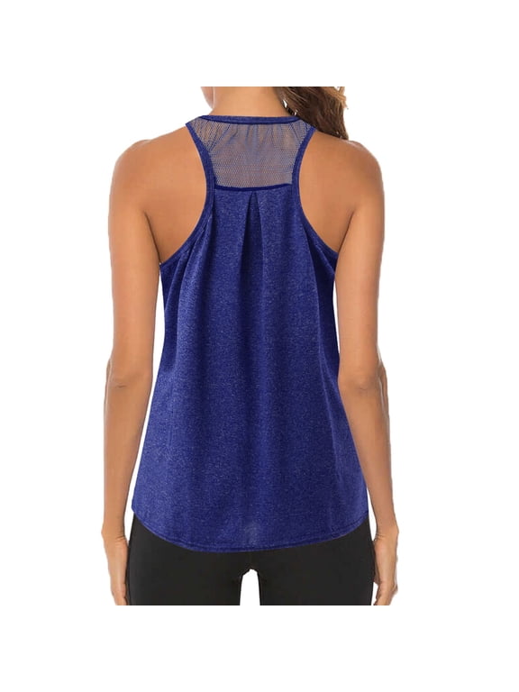 tank top for women Women Workout Tops Mesh Racerback Yoga Tank Shirts Gym Running Tops Womens tank tops Navy Blue + M