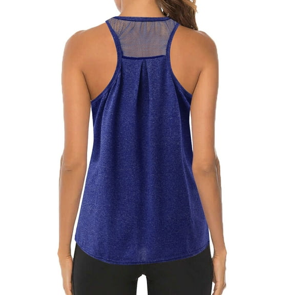 MRULIC tank top for women Women Workout Tops Mesh Racerback Yoga Tank Shirts Gym Running Tops Womens tank tops Navy Blue + S