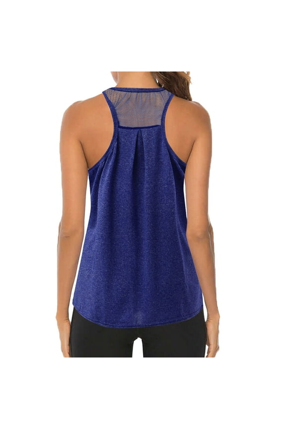 tank top for women Women Workout Tops Mesh Racerback Yoga Tank Shirts Gym Running Tops Womens tank tops Navy Blue + S