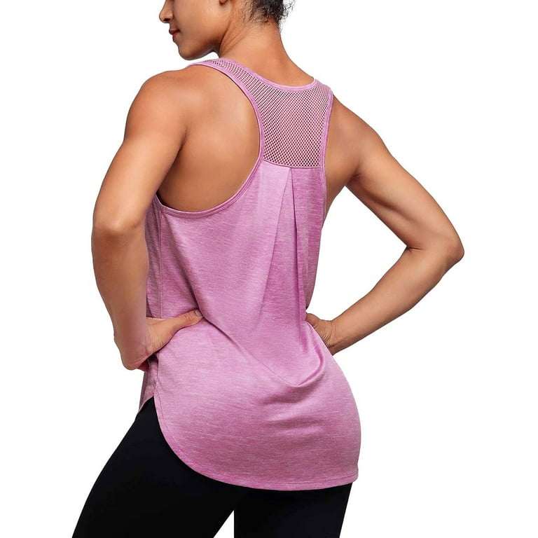 MRULIC tank top for women Women Workout Tops Mesh Racerback Yoga Tank  Shirts Gym Running Tops Womens tank tops Pink + XL