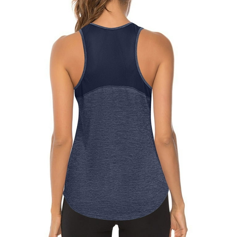 MRULIC tank top for women Women Workout Tops Sports Running Tank Mesh Yoga  Training Shirts Womens tank tops Navy Blue + XL 