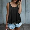 thumbnail image 1 of MRULIC tank top for women Women's Casual Swing Lace Flowy Solid Loose O-Neck Cotton Tank Top Womens tank tops Black + M, 1 of 7